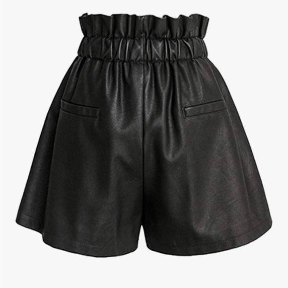 Black Faux Leather High-Waisted Women's Shorts - Picture 2 of 2